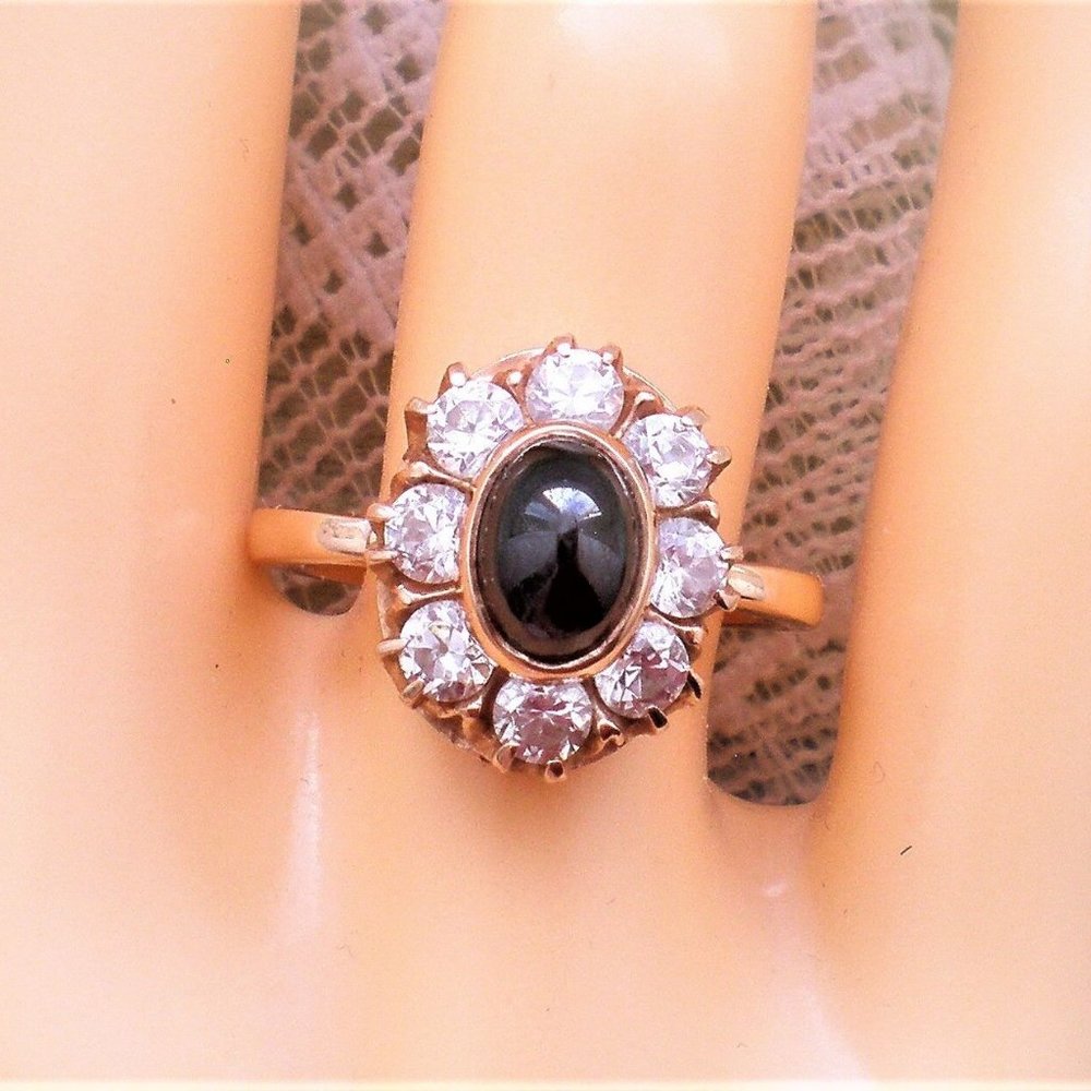 Vintage Russian Russia USSR 14K 585 Rose Pink Gold Garnet CZ Cluster Halo Ring